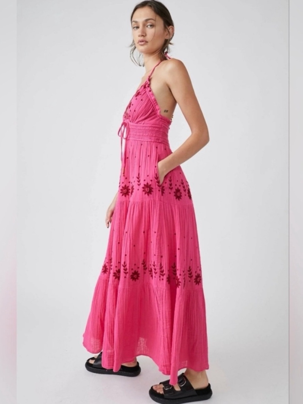 Free People Real Love Halter Maxi Dress with Floral Embroidery - NWT Size S - Picture 3 of 10